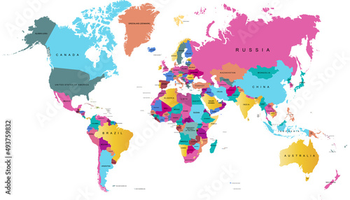 Fototapeta Naklejka Na Ścianę i Meble -  World map. Color vector modern.	

