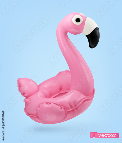 Flamingo Inflatable toy 3d realistic render vector object. Summer icon