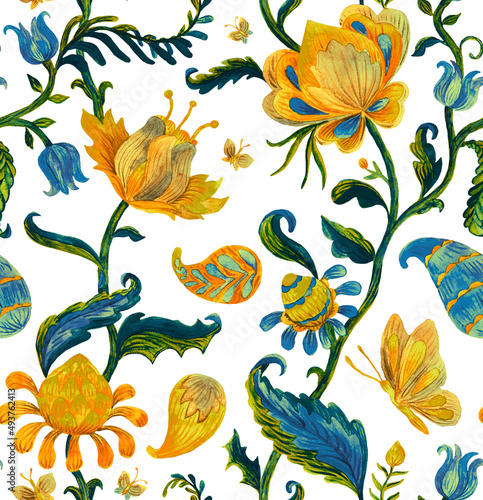 Obraz na płótnie Paisley watercolor floral pattern