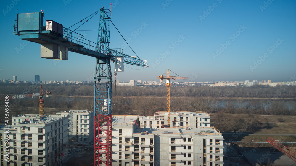Construction site in the city with cranes.
