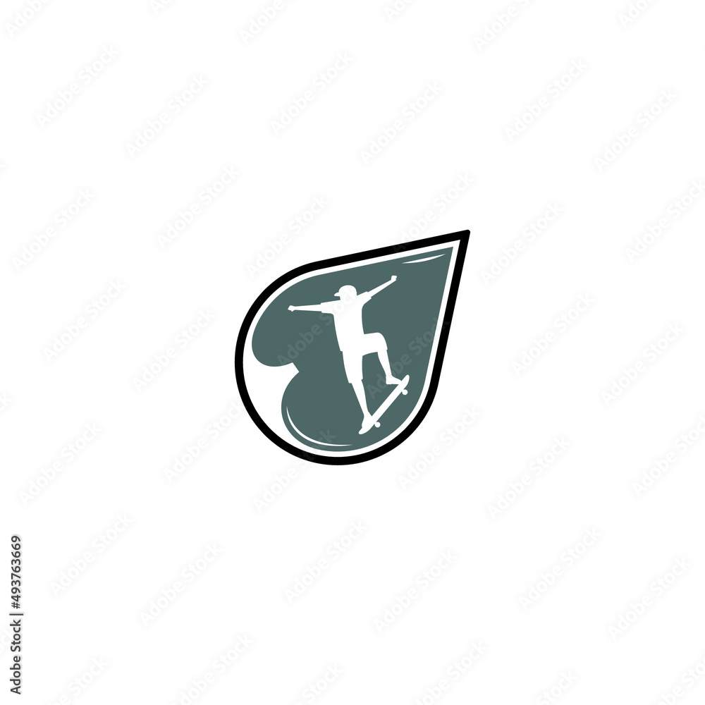 Droplet and Skateboarder logo or icon design Droplet and Skateboarder logo or icon design