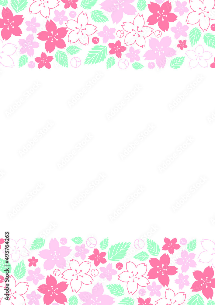 sakura, Cherry blossom flower with leaf frame vector for decoration on spring seasonal and O' hanami festival.