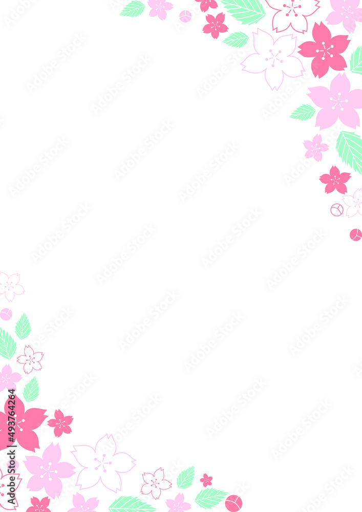 sakura, Cherry blossom flower with leaf frame vector for decoration on spring seasonal and O' hanami festival. sakura, Cherry blossom flower with leaf frame vector for decoration on spring seasonal and O' hanami festival.