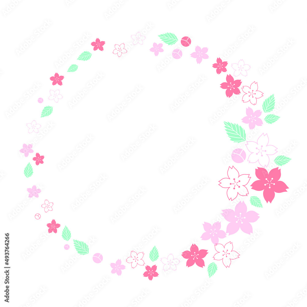 sakura, Cherry blossom flower with leaf frame vector for decoration on spring seasonal and O' hanami festival.
