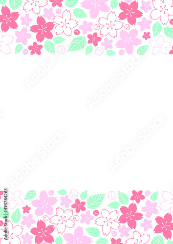 sakura, Cherry blossom flower with leaf frame vector for decoration on spring seasonal and O' hanami festival.