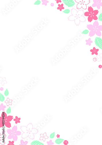 sakura, Cherry blossom flower with leaf frame vector for decoration on spring seasonal and O' hanami festival.