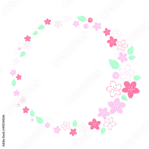 sakura, Cherry blossom flower with leaf frame vector for decoration on spring seasonal and O' hanami festival. © beelaa
