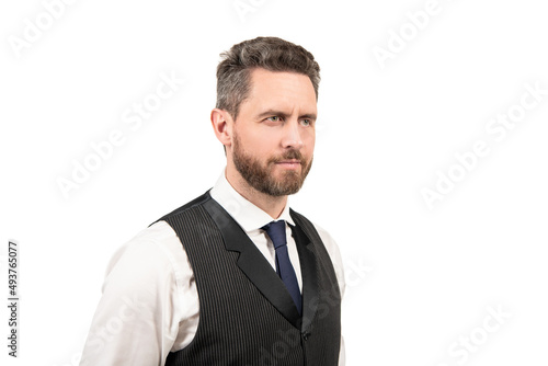 grizzled businessman in business casual style isolated on white background, mens beauty