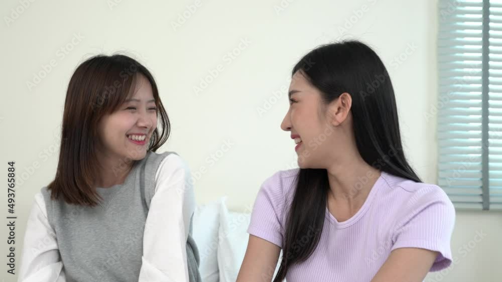 Beautiful smiling confident young asian ethnic woman pretty face looking at camera posing with friend at home in living room or office, Smiling close up front portrait Beautiful smiling confident young asian ethnic woman pretty face looking at camera posing with friend at home in living room or office, Smiling close up front portrait