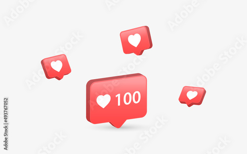 3d like love icon in modern glossy speech bubble for social media notifications icons - likes heart bubbles social network reactions. 100 like speech bubbles background