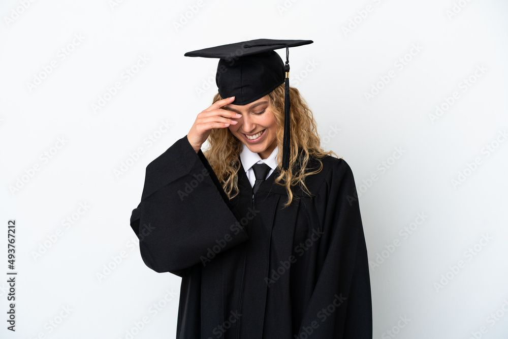 Young university graduate isolated on white background laughing Young university graduate isolated on white background laughing