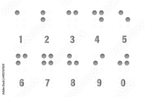 Braille number symbols. Tactile writing system used by visually impaired people icon set. Isolated vector illustration	