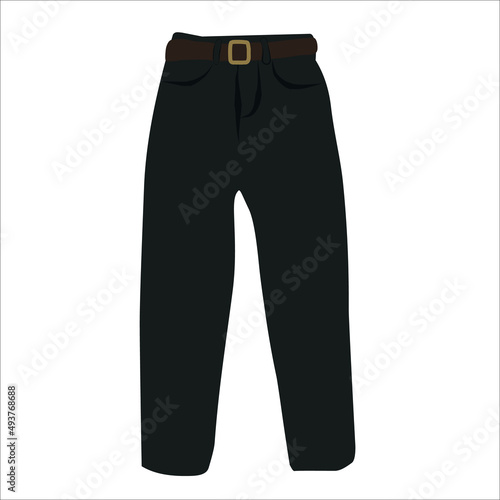 Black women's trousers with belt, women's, black Denim Jeans Pants. Front View. vector illustration isolated on white background