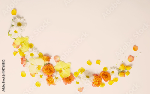 beautiful yellow and orange  floral pattern on white background