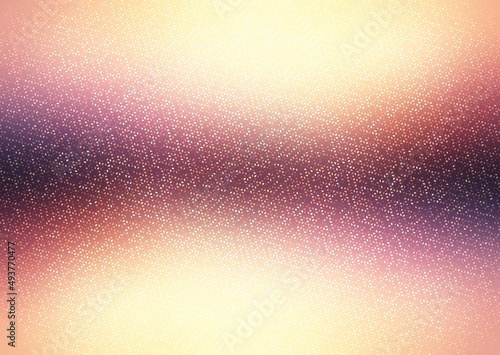 Sanded unevenness mosaic pattern shimmering on defocus purple stripe shape on light yellow background. Abstract texture.