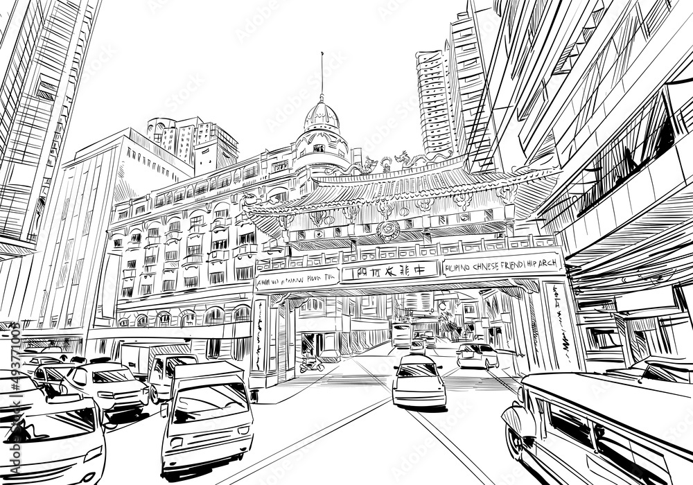 Manila. Philippines.Urban sketch. Hand drawn vector illustration.
