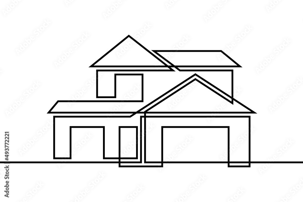 Abstract house in continuous line art drawing style. Detached family cottage minimalist black linear design isolated on white background. Vector illustration Abstract house in continuous line art drawing style. Detached family cottage minimalist black linear design isolated on white background. Vector illustration