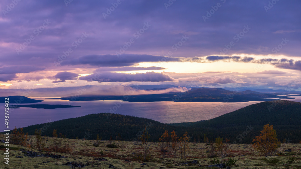 North Russia Khibiny mountains in autumn mountain lake and forest. Murmansk region.