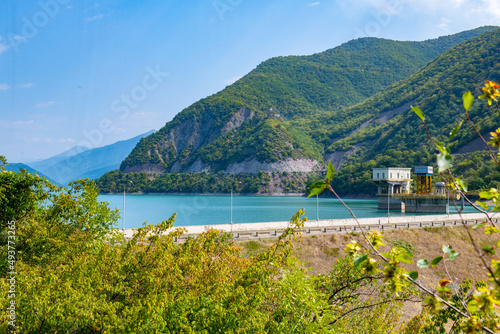 beautiful landscape on the zhinvali reservoirs in georgia