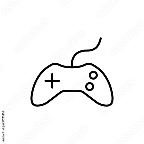 Joystick black line icon. Linear illustration gamepad with buttons. Game controller in flat. Thin outline sign isolated on white background. Symbol for web, mobile, banner, app, ui, ux. Vector EPS 10