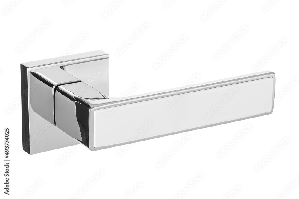 Door handle made of metal on an isolated white background. Reliable design handle for the door of houses, apartments, warehouses, offices and other premises. Door handle made of metal on an isolated white background. Reliable design handle for the door of houses, apartments, warehouses, offices and other premises.