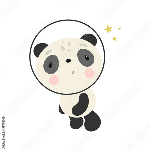 Cute Panda in the space. Cartoon style. Vector illustration. For kids stuff  card  posters  banners  children books  printing on the pack  printing on clothes  fabric  wallpaper  textile or dishes.