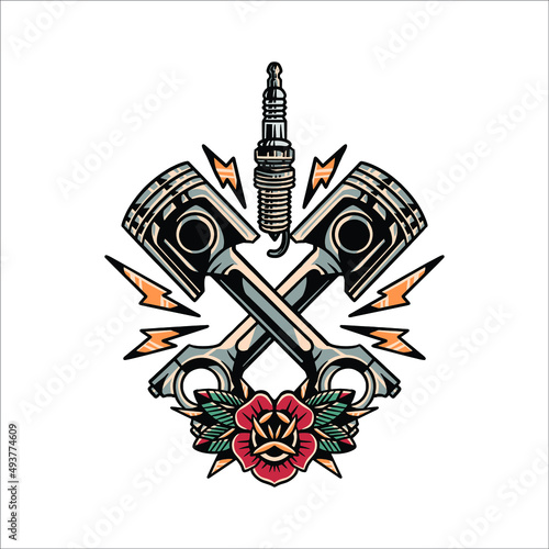 combustion engine tattoo vector design