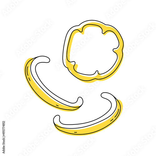 Doodle outline slice bell pepper with spot. Vector illustration for packing