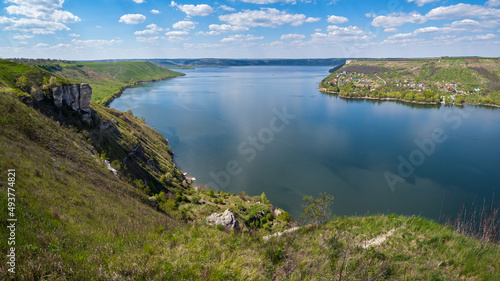 Amazing spring view on the Dnister River Canyon, Bakota Bay, Chernivtsi region, Ukraine. © wildman