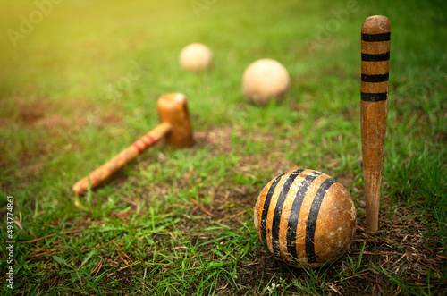 Canvas Print Wooden pegs for playing croquet