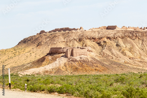 View at the Ayaz Kala desert castle in the Kyzylkum Desert in Northern Uzbekistan, Central Asia