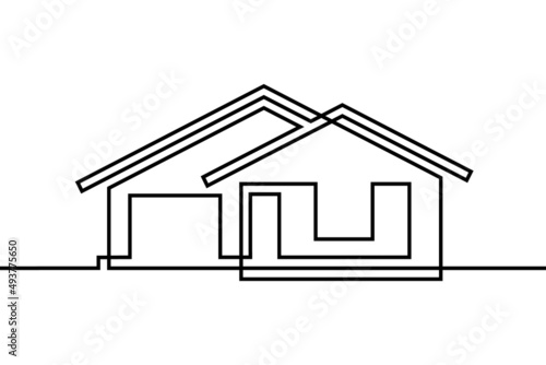 Abstract house in continuous line art drawing style. Detached family house minimalist black linear design isolated on white background. Vector illustration