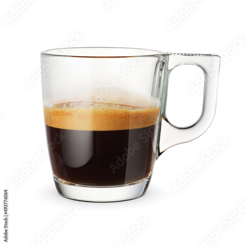 Glass cup of espresso isolated on white.