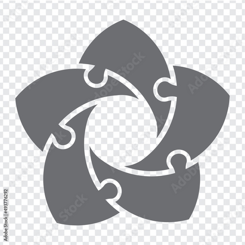 Simple icon polygonal puzzle in gray. Simple icon flower puzzle of the five elements  on transparent background for your web site design, app, UI. EPS10.