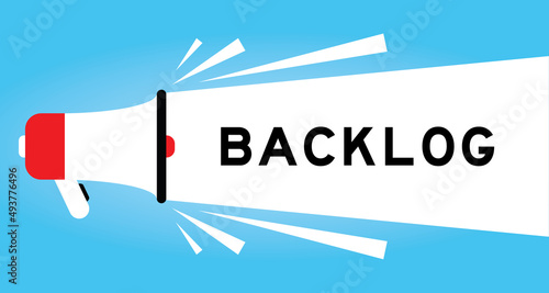 Color megphone icon with word backlog in white banner on blue background