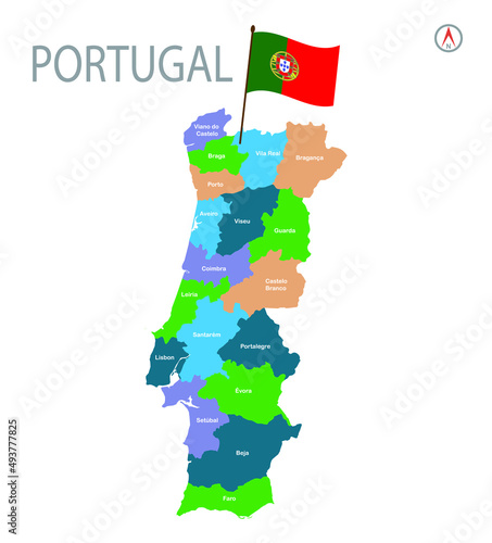 Portugal Map with Province. Map of Portugal Vector Illustration