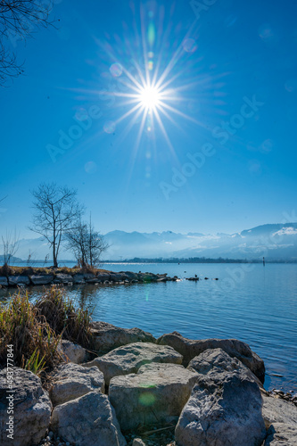 Sonnenstern über dem Zürichsee