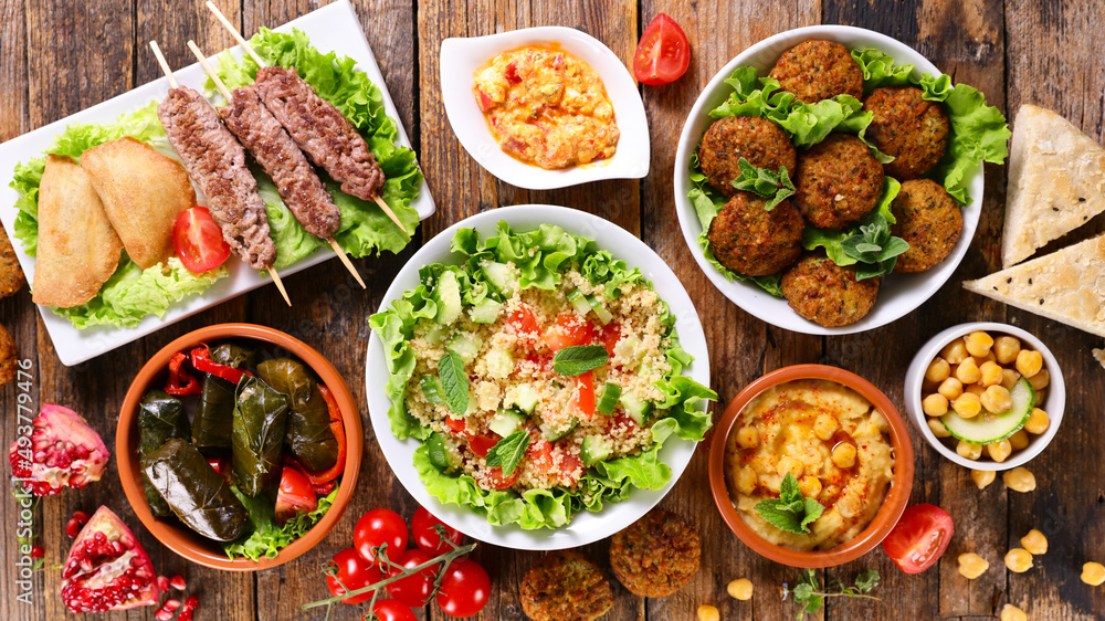assorted of lebanese food- top view