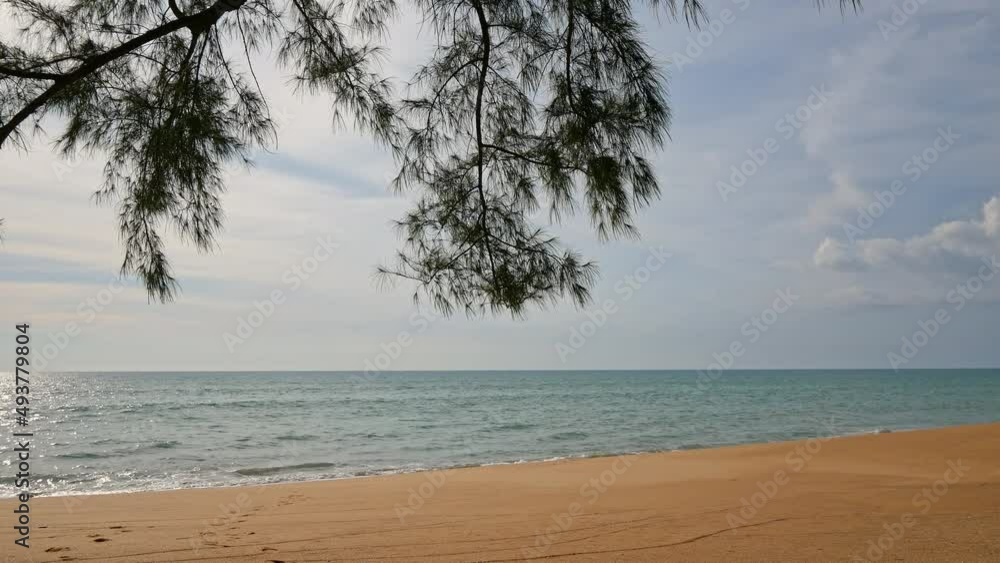 Tropical beautiful landscape of sea ocean around sand with white cloud blue sky for nature background
