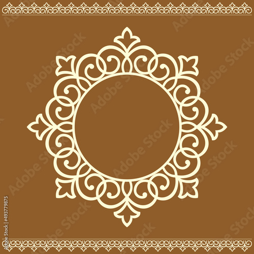 Decorative frame Elegant vector element for design in Eastern style, place for text. Floral yellow and brown border. Lace illustration for invitations and greeting cards