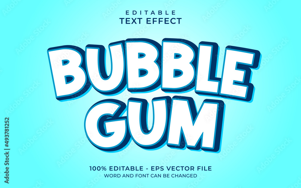 Bubble gum text effect blue style. Editable text effect