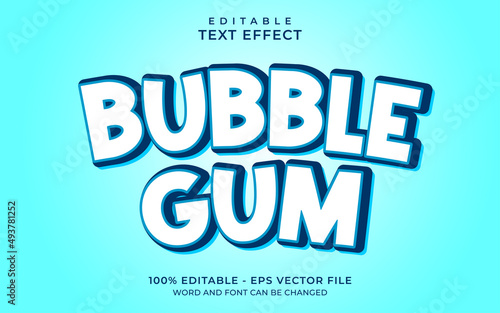 Bubble gum text effect blue style. Editable text effect