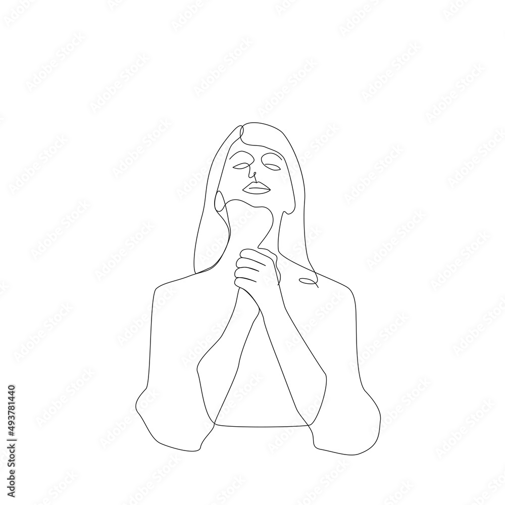 Line Art Girl praying, woman folded her hands in prayer silhouette one line drawing Line Art Girl praying, woman folded her hands in prayer silhouette one line drawing