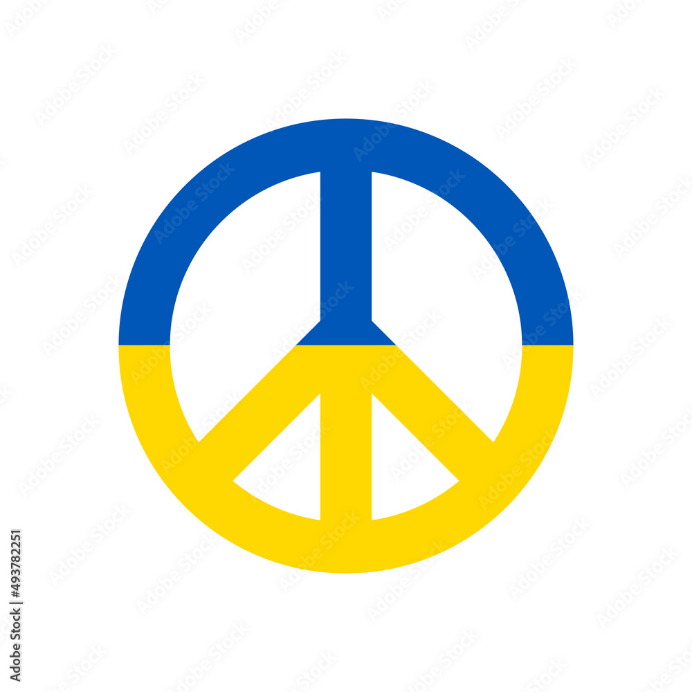 Peace sign in colors of Ukraine flag. Peace for Ukraine, stop war in
