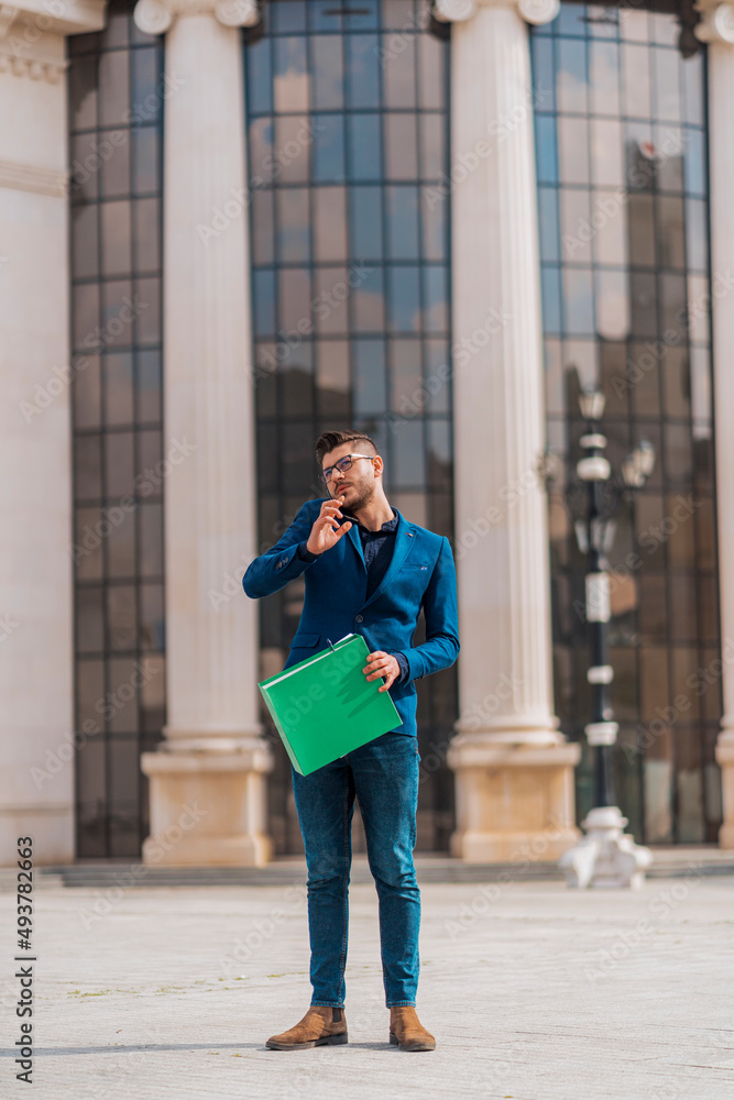 Businessman is using smartphone for communication and works