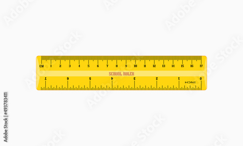 Yellow ruler icon. Inch and metric rulers. Centimeters and inches measuring scale cm metrics indicator. Inch black lines. Vector isolated measure. Measuring tool. Ruler icon symbol. Scale Vector line.