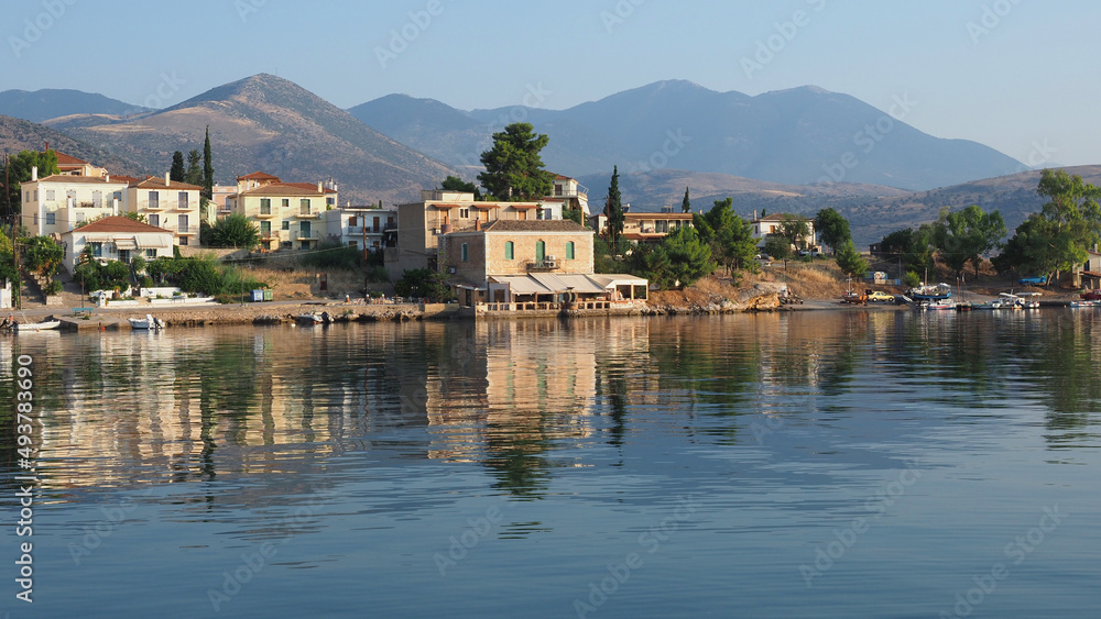 Beautiful small port of Hirolakas in main picturesque village of Galaxidi, Fokida, Greece