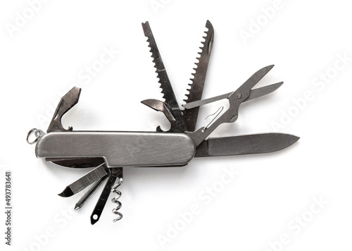 Metallic swiss knife isolated on white