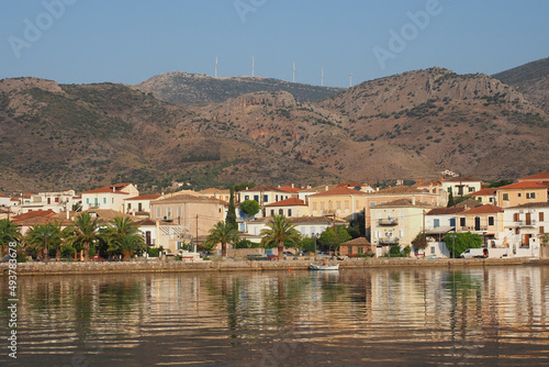 Beautiful small port of Hirolakas in main picturesque village of Galaxidi, Fokida, Greece © aerial-drone