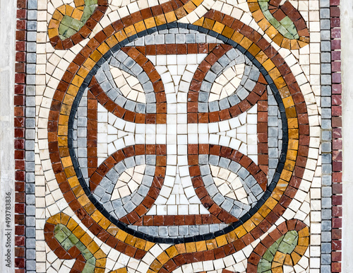 Mosaic image of a cross made of smalt in the Orthodox Church